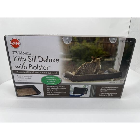 K&H EZ Mount Kitty Sill Deluxe with Bolster Chocolate NEW - Picture 2 of 5